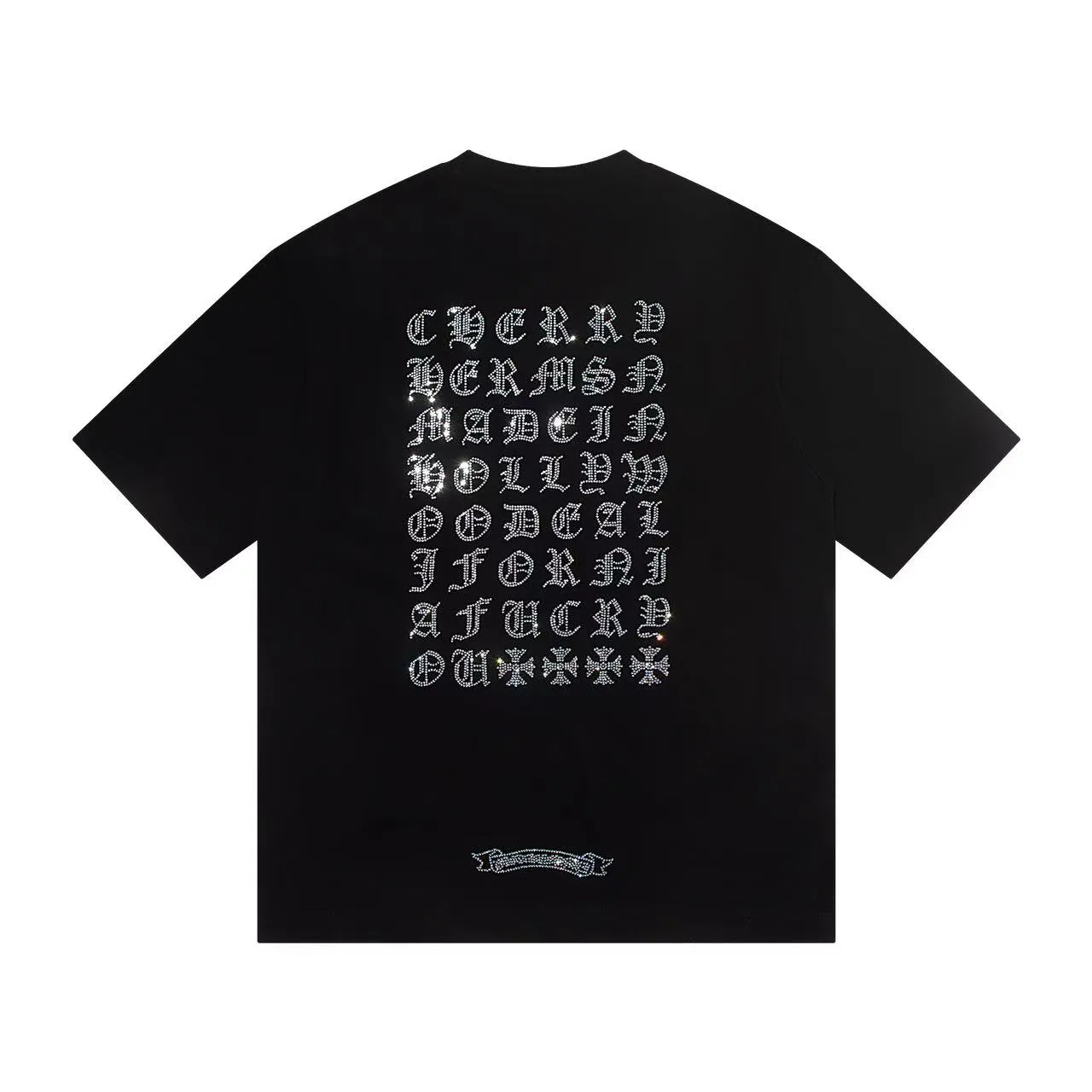 🅿️170 Style: 2025 new Croix heart hot diamond short-sleeved T-shirt Material: High version 300g double yarn combed cotton Size: S～XL Color: Black Style number: Z1001
